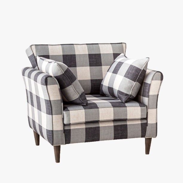 Křeslo elegantní s kostkovanou látkou v černobílé barvě